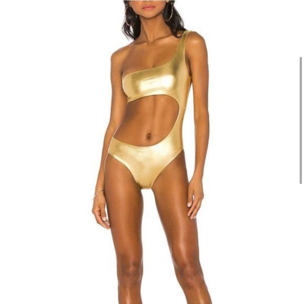 Superdown Gold One-Shoulder Swim One Piece
